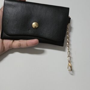 Elegant Black Leather Clutch with Gold Chain